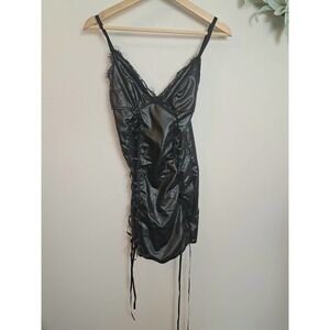 Women's Black Lace Up Lingerie Chemise Slip Dress Small